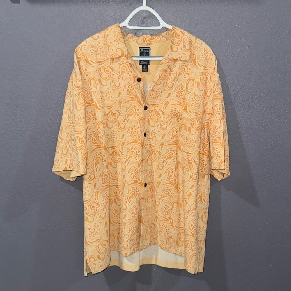 Men's Silk Orange Paisley Button-Down Shirt